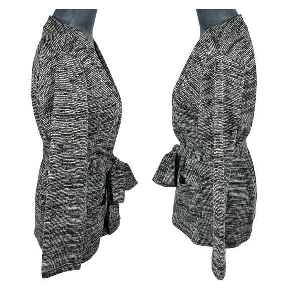 J.Crew Open Front Belted Cardigan Sweater Size Small Black White Pockets Cozy - Picture 8 of 9
